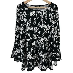 Slim Factor Investments Floral Print Rhinestone Neckline Shirt Plus Sz 1X